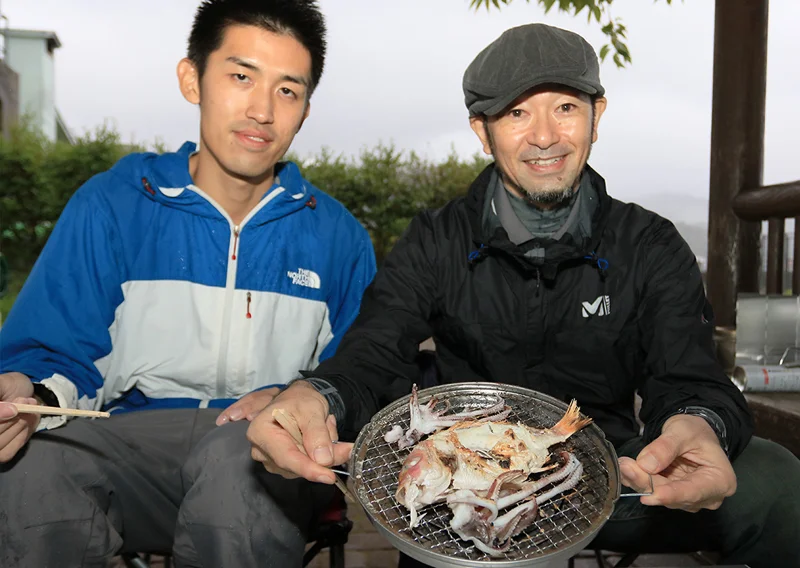 レンコダイとアオリイカの塩焼き